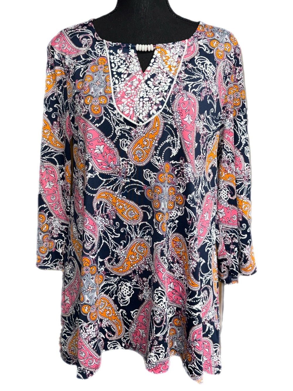 Ruby Rd. - Paisley Beaded Neck Tunic - Stretch Knit - Size Medium